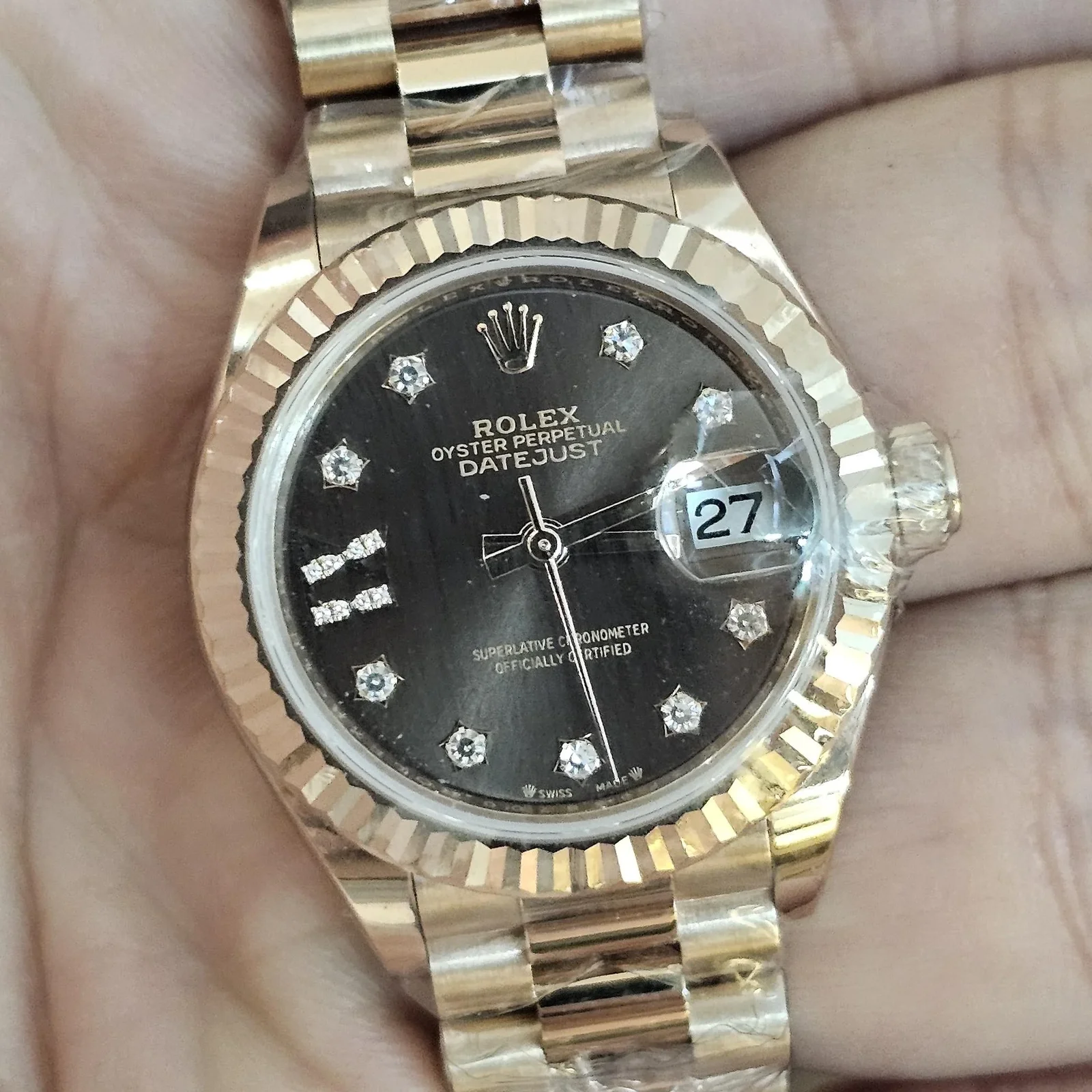 Lady-Datejust 28 Everose Fluted / President / Chocolate Diamond