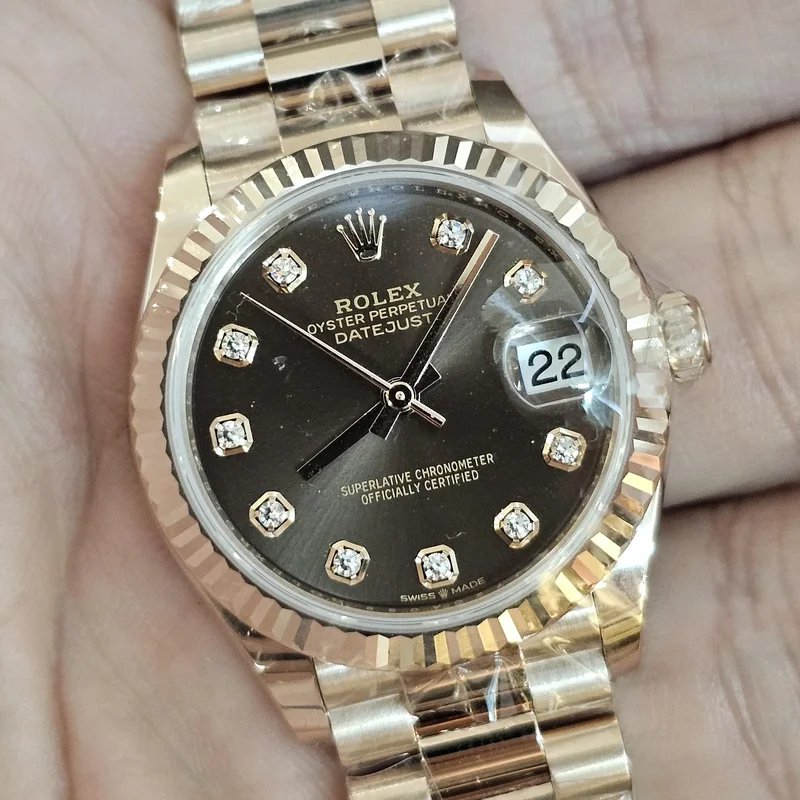 Datejust 31 Rose Gold / Fluted / Chocolate - Diamond / President
