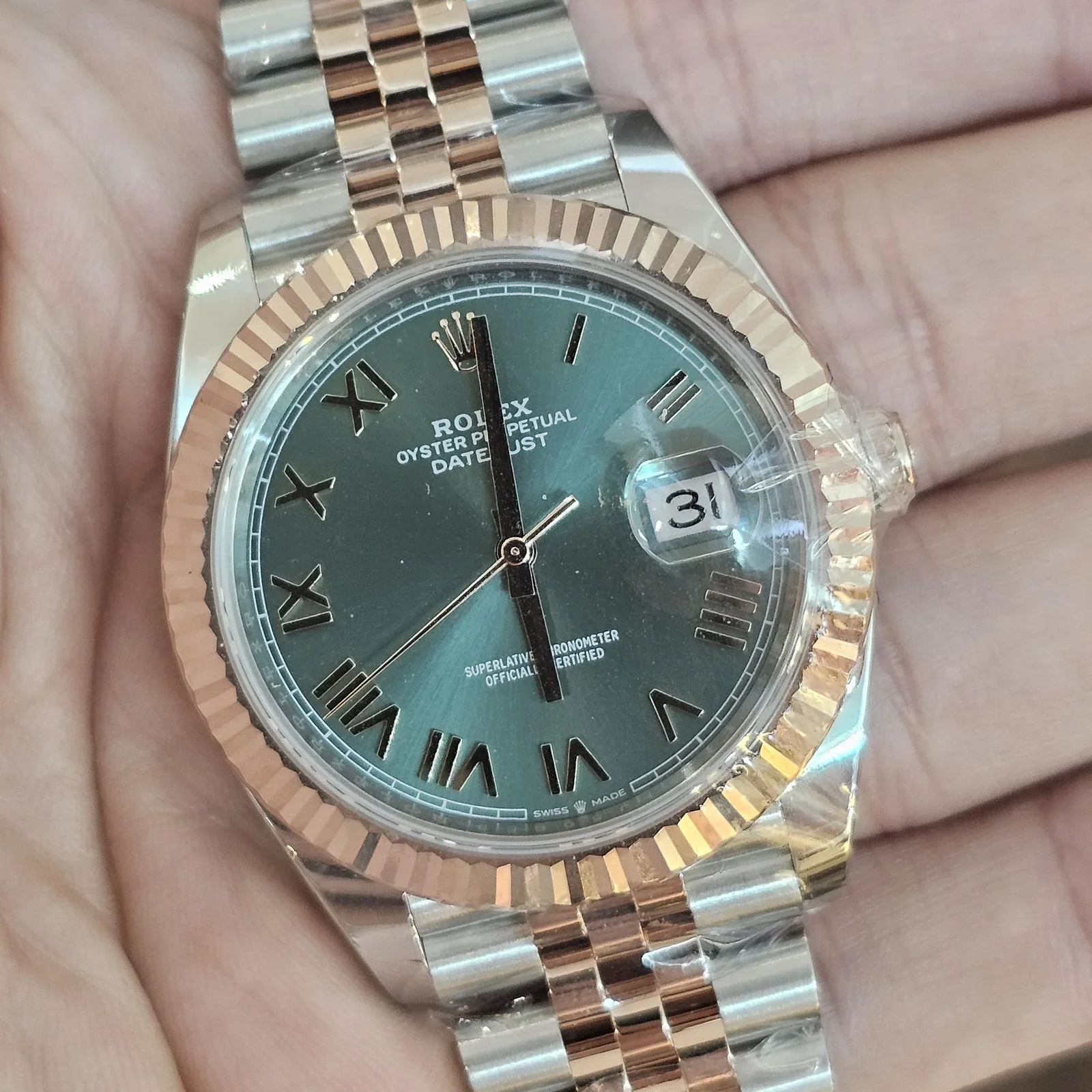 Datejust 41 Stainless Steel - Everose - Fluted / Mint Green Roman / Jubilee