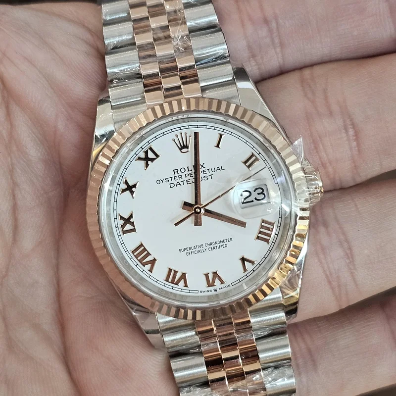 Datejust 36 Stainless Steel / Everose / Fluted / White Roman / Jubilee