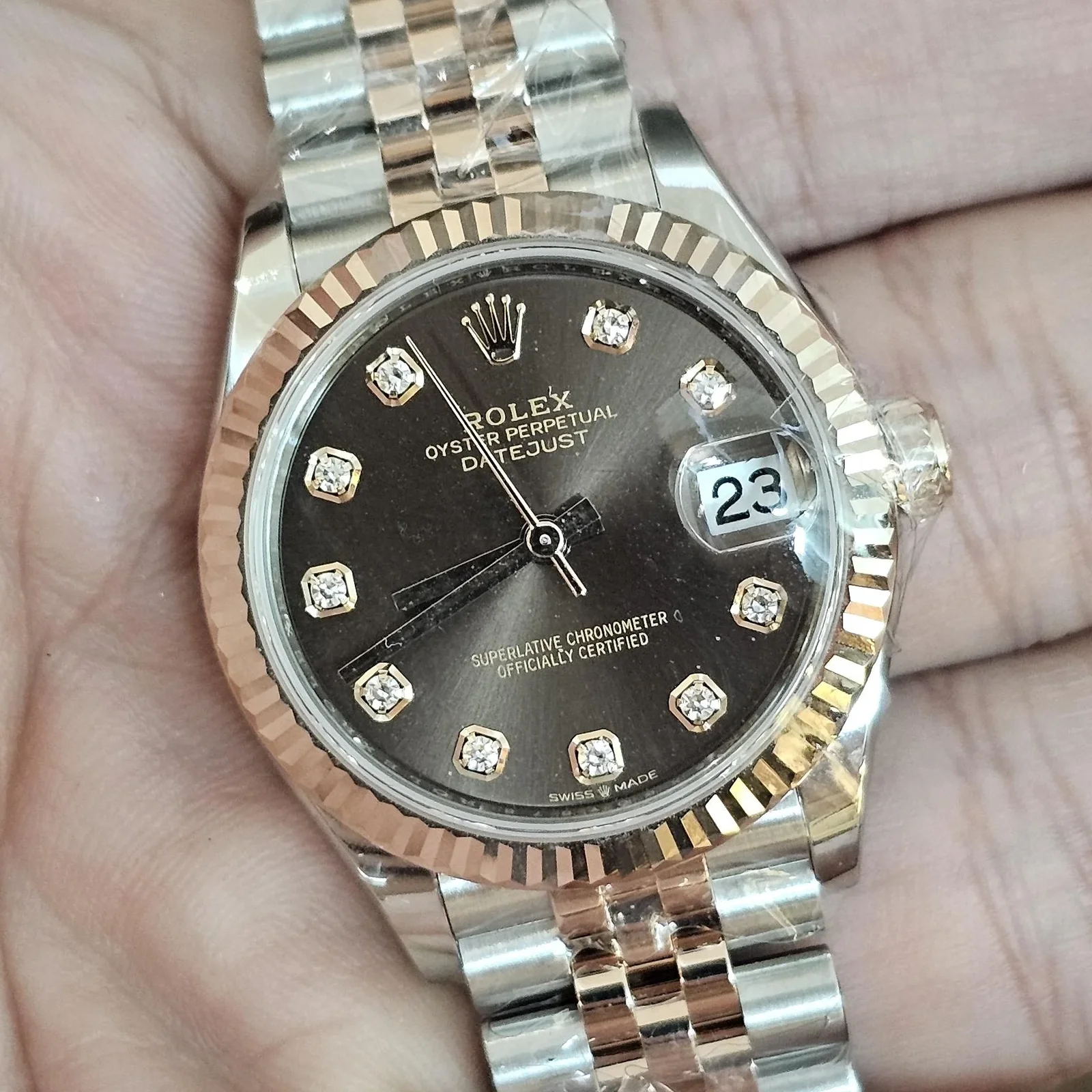 Datejust 31 Stainless Steel / Rose Gold / Fluted / Chocolate - Diamond / Jubilee