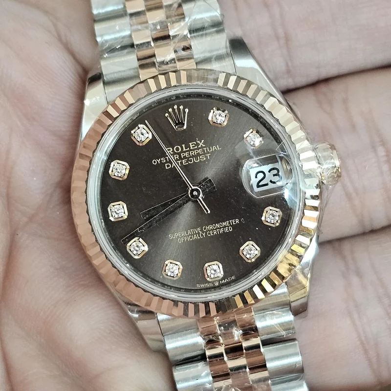 Datejust 31 Stainless Steel / Rose Gold / Fluted / Chocolate - Diamond / Jubilee