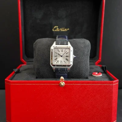 Santos Dumont Large Silver / Leather Strap