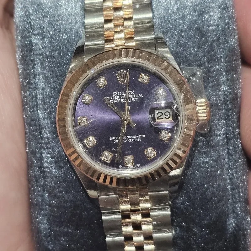 Lady-Datejust 28 Rolesor Rose Fluted / Jubilee / Aubergine Diamonds