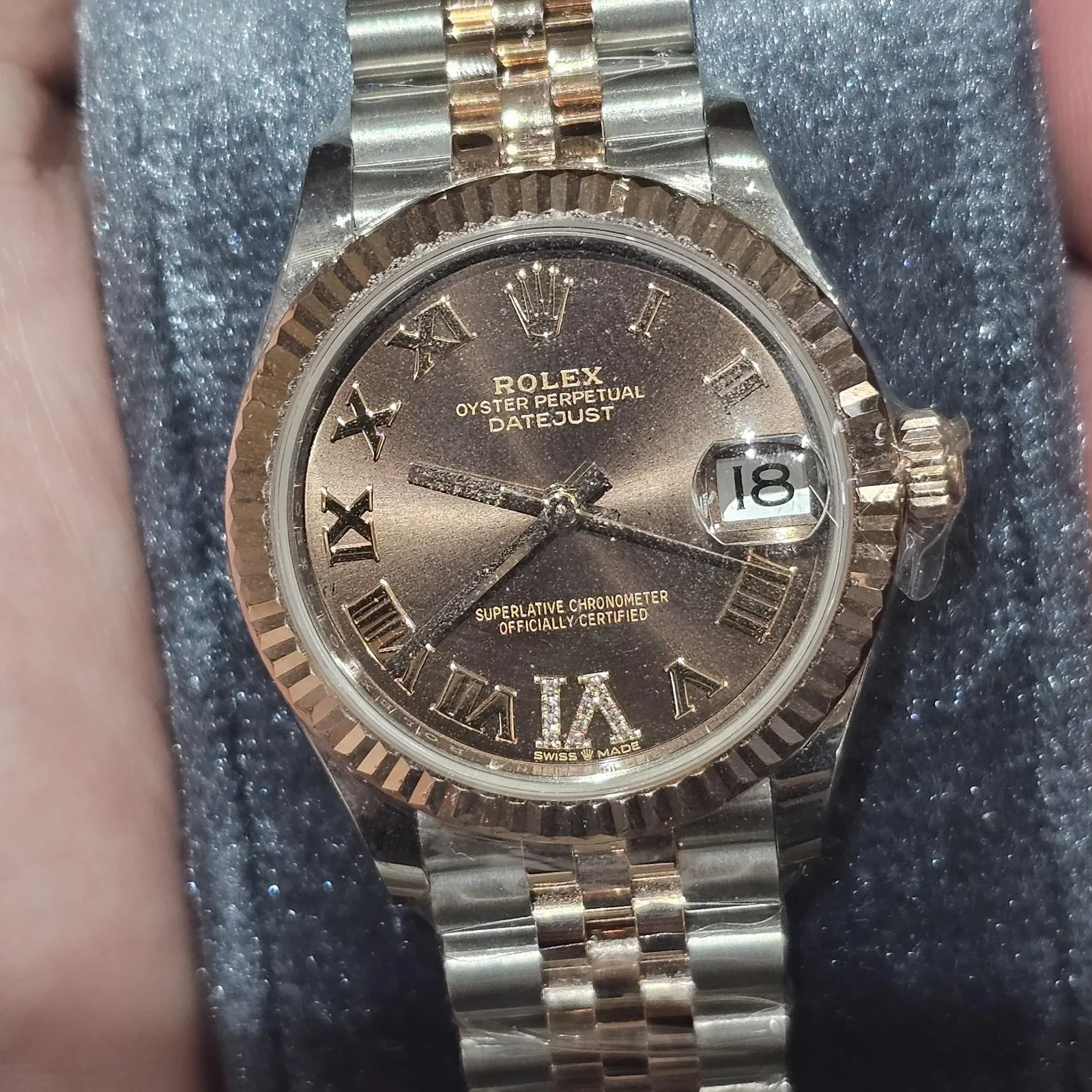 Datejust 31 Stainless Steel/ Rose Gold / Fluted / Chocolate - Roman / Jubilee