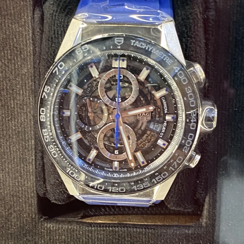 Carrera Calibre Heuer 01 45 Stainless Steel / Skeleton / Rubber /  Blue Touch
