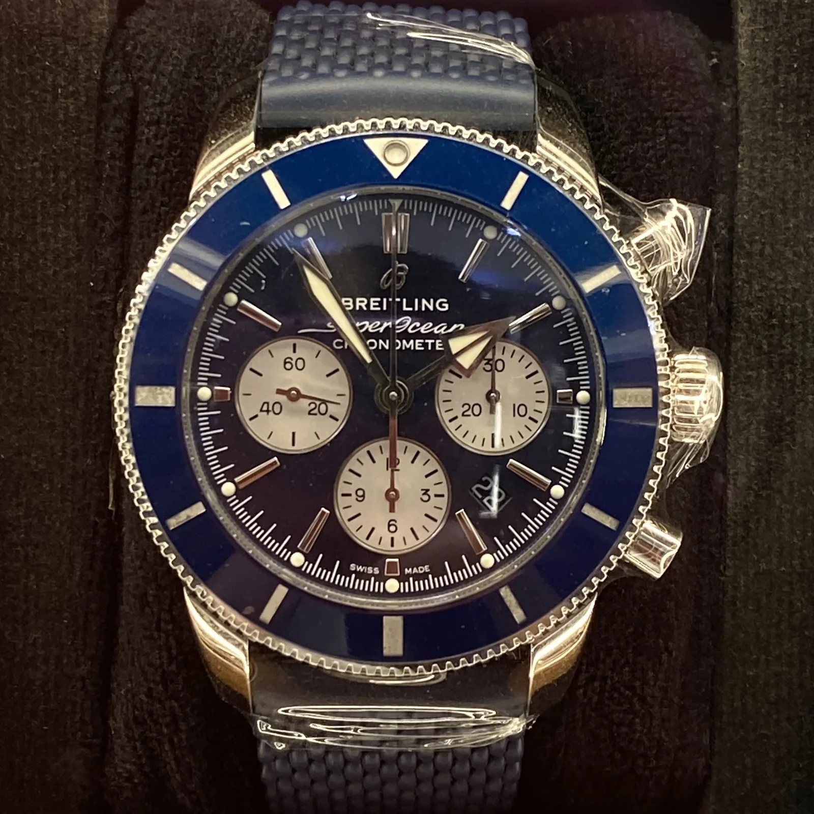 Superocean Heritage II B01 Chronograph 44 Stainless Steel / Blue / Rubber / Folding
