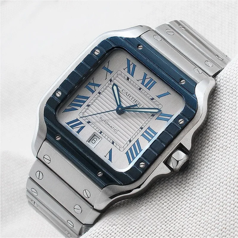 Santos White Blue PVD Large Automatic