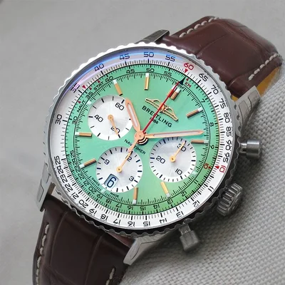 Navitimer B01 Chronograph 41 Stainless Steel / Mint Green / Alligator - Folding