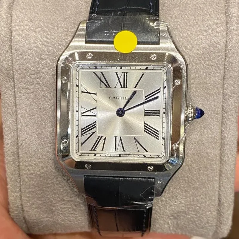 Santos Dumont Large Silver / Leather Strap