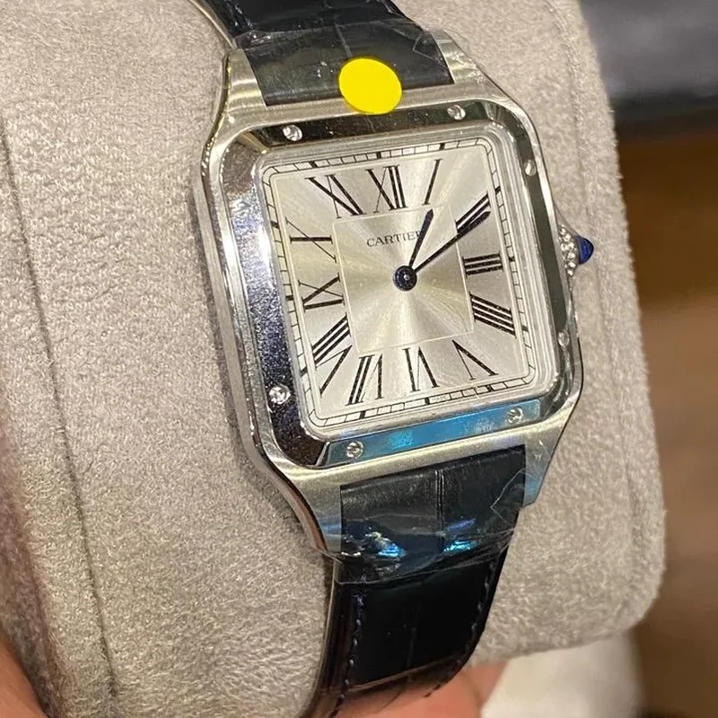 Thumb Santos Dumont Large Silver / Leather Strap