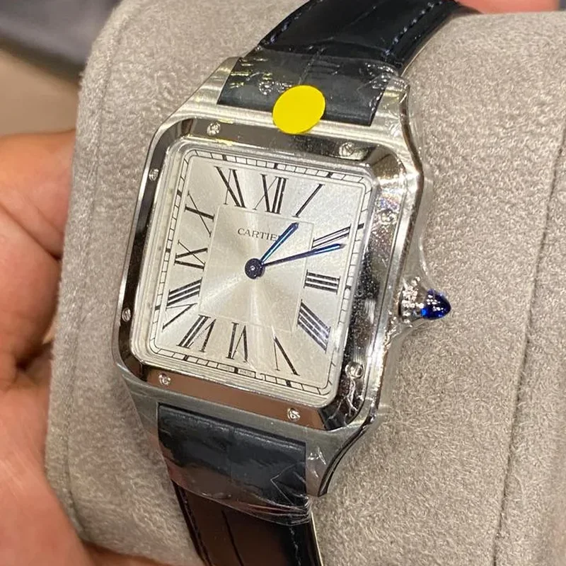 Thumb Santos Dumont Large Silver / Leather Strap