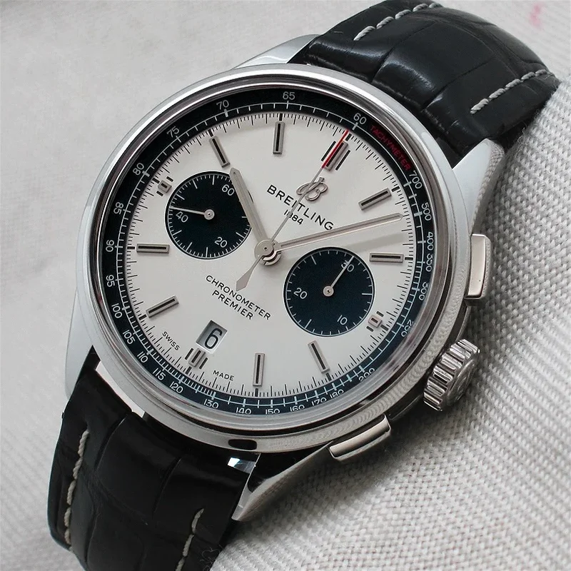 Premier B01 Chronograph 42 Stainless Steel / Silver / Croco / Folding