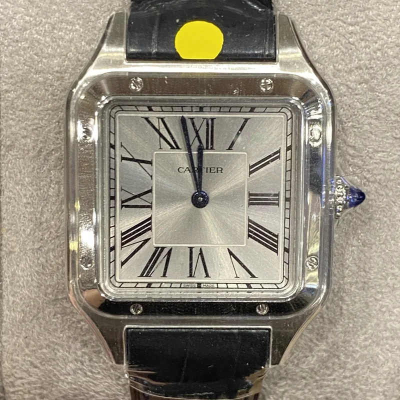 Santos Dumont Large Silver / Leather Strap