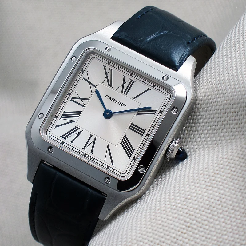 Santos Dumont Large / Blue Alligator Strap