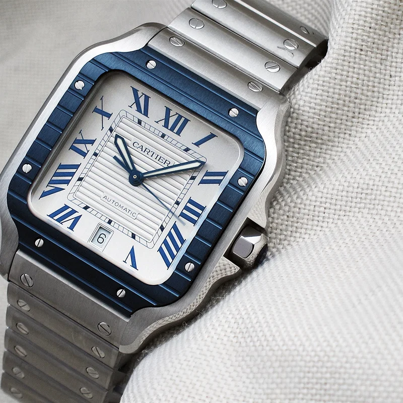 Santos White Blue PVD Large Automatic