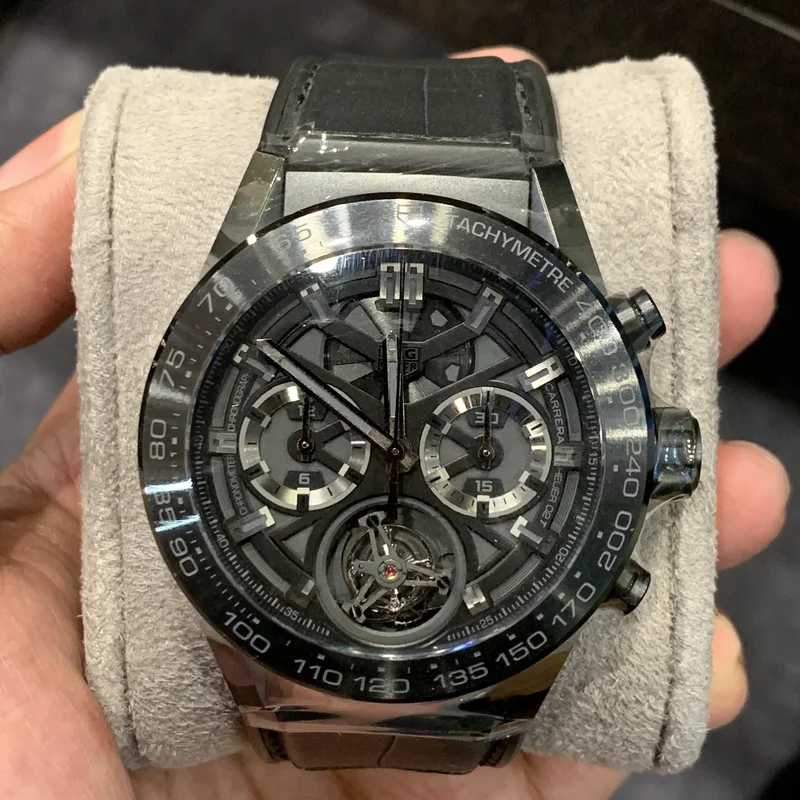 Carrera Calibre Heuer 02T 45 Chronograph Tourbillon Titanium / Ceramic / Alligator / Black Phantom