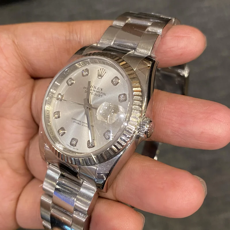Thumb Datejust 36 Stainless Steel Fluted / Oyster / Silver Diamond