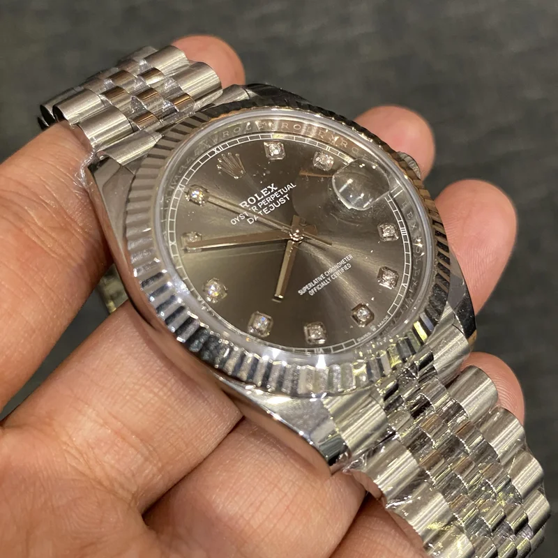 Thumb Datejust 41 Stainless Steel Fluted / Jubilee / Dark Rhodium - Diamond