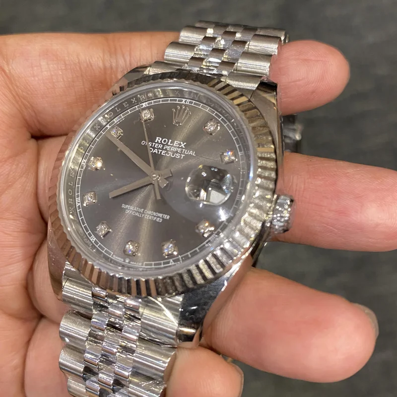 Thumb Datejust 41 Stainless Steel Fluted / Jubilee / Dark Rhodium - Diamond