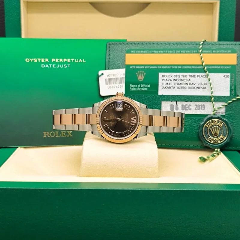 Thumb Datejust 31 Stainless Steel/ Rose Gold / Fluted / Chocolate - Roman / Oyster