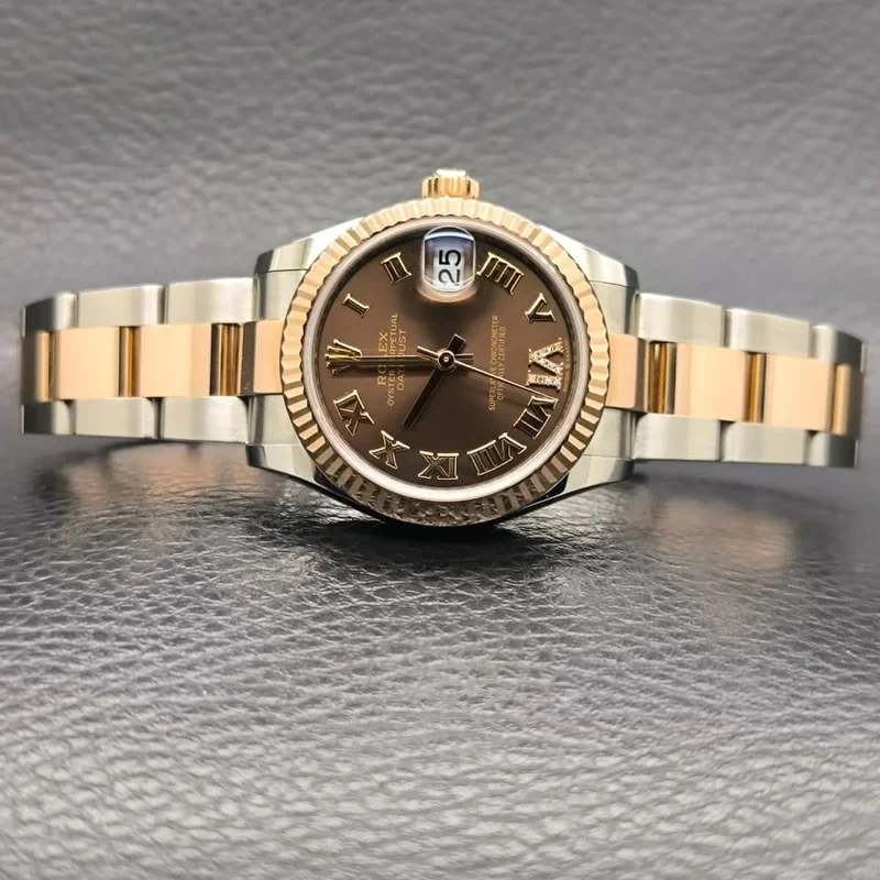 Datejust 31 Stainless Steel/ Rose Gold / Fluted / Chocolate - Roman / Oyster