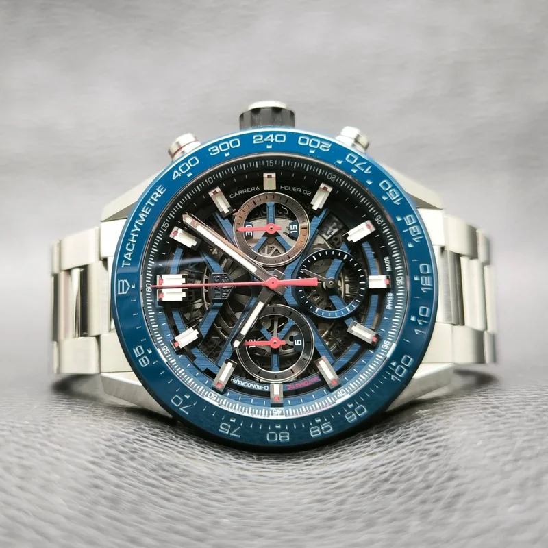 Carrera Calibre Heuer 02 45 Stainless Steel / Blue Ceramic / Skeleton / Bracelet