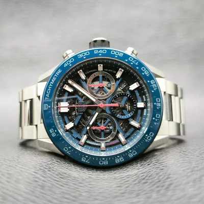 Carrera Calibre Heuer 02 45 Stainless Steel / Blue Ceramic / Skeleton / Bracelet