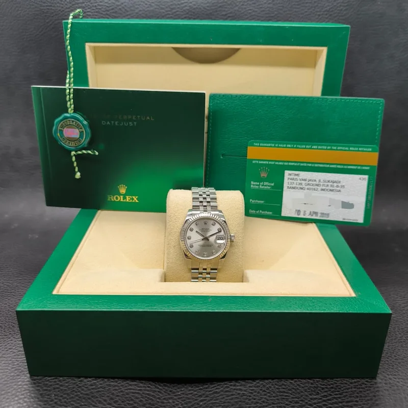 Thumb Datejust 31 Stainless Steel Fluted / Jubilee / Silver - Diamond