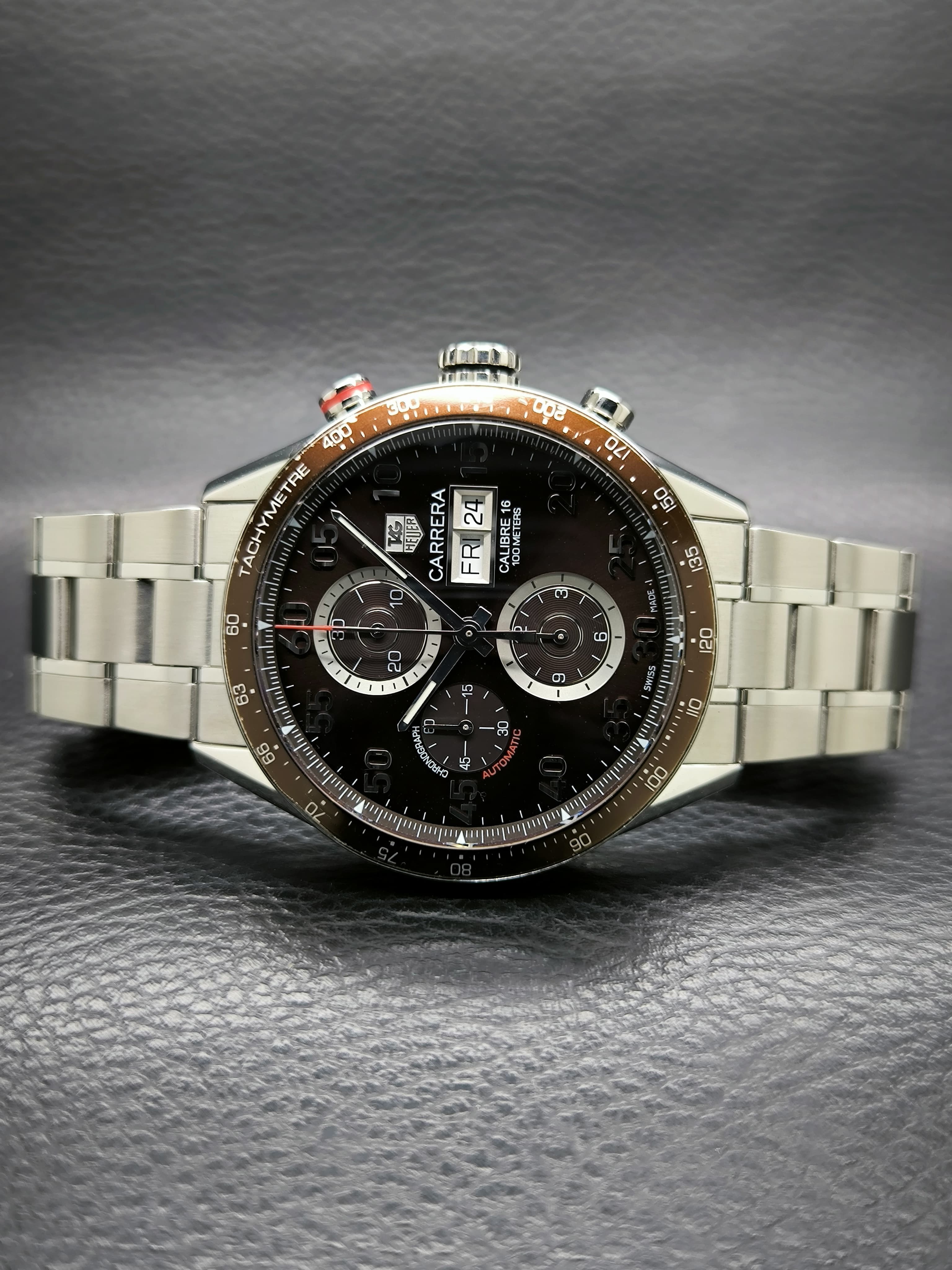 Jual TAG Heuer Carrera Calibre 16 Day Date 43 Stainless Steel Brown  Alligator Original