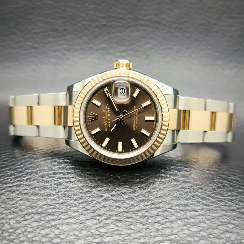 Lady-Datejust 28 Rolesor Rose Fluted / Oyster / Chocolate