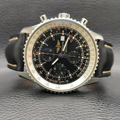 Navitimer World Stainless Steel / Black / Calf / Pin