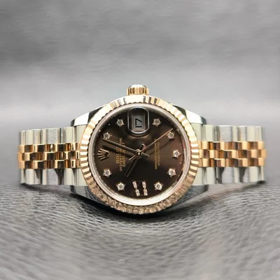 Lady-Datejust 28 Rolesor Rose Fluted / Jubilee / Chocolate Diamond