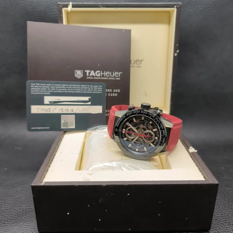 Thumb Carrera Calibre Heuer 01 45 Stainless Steel / Skeleton / Rubber / Red Touch