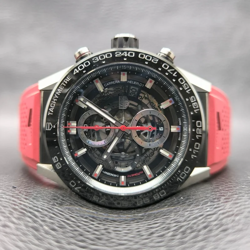 Carrera Calibre Heuer 01 45 Stainless Steel / Skeleton / Rubber / Red Touch