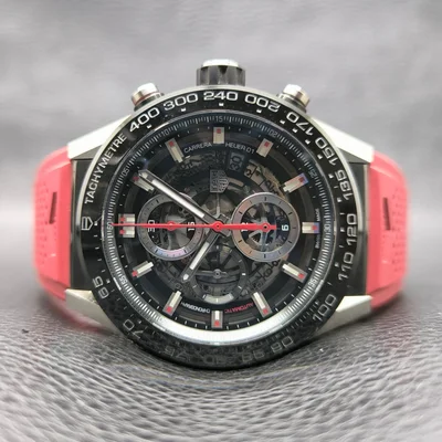 Carrera Calibre Heuer 01 45 Stainless Steel / Skeleton / Rubber / Red Touch