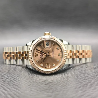 Lady-Datejust 28 Stainless Steel / Rose Gold / Fluted / Rose - Diamond / Oyster
