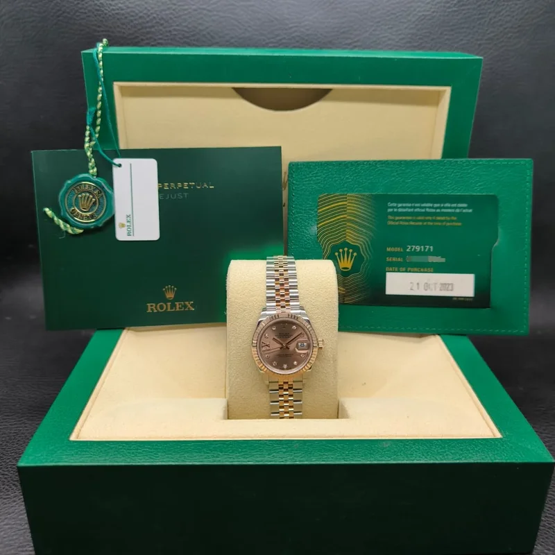 Thumb Lady-Datejust 28 Stainless Steel / Rose Gold / Fluted / Rose - Diamond / Oyster