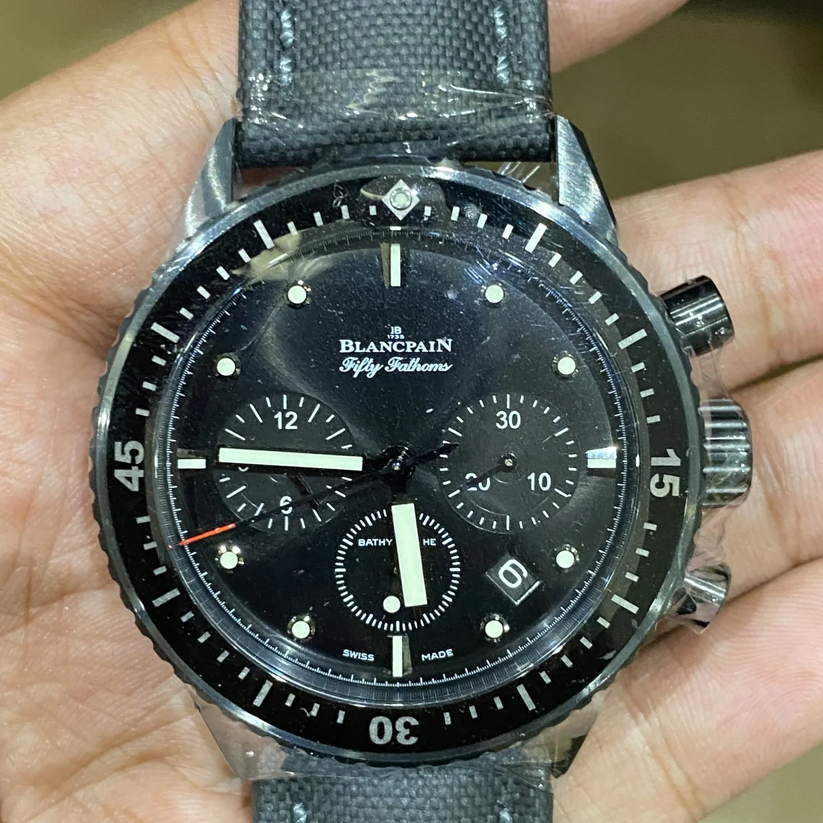 Fifty Fathoms Bathyscaphe Flyback Chronograph Black Ceramic / Black / Black Canvas
