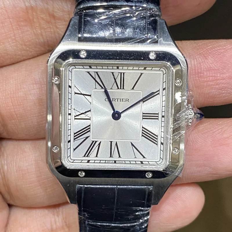 Santos Dumont Large / Blue Alligator Strap