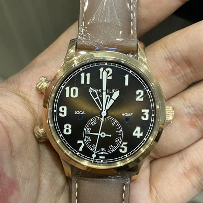 Calatrava Pilot Travel Time 7234 Rose Gold / Brown