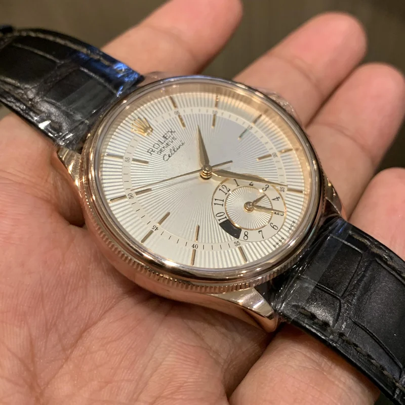 Thumb Cellini Dual Time Everose / Silver / Alligator Black