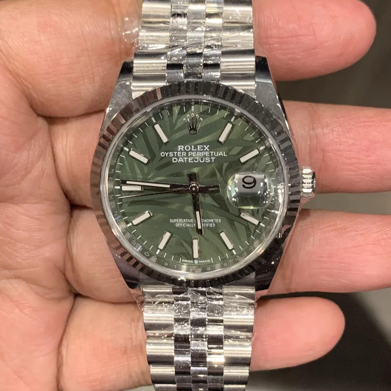 Datejust 36 Stainless Steel / Fluted / Green - Palm / Jubilee