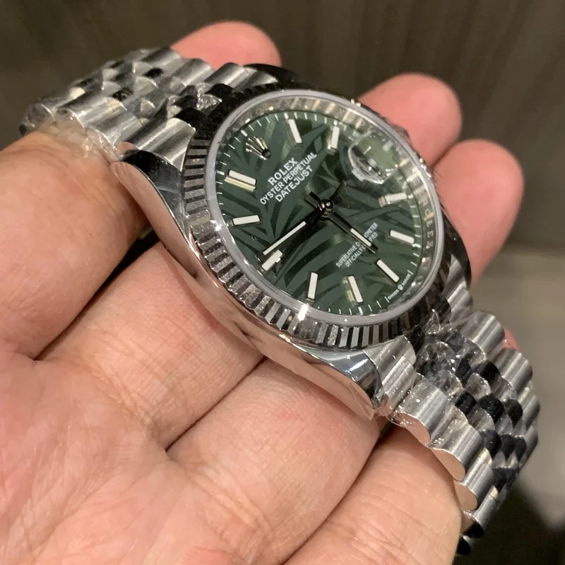 Thumb Datejust 36 Stainless Steel / Fluted / Green - Palm / Jubilee