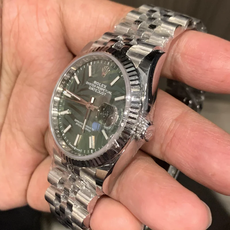 Thumb Datejust 36 Stainless Steel / Fluted / Green - Palm / Jubilee