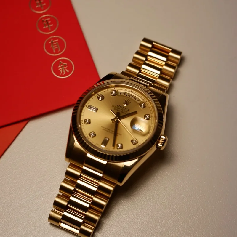 Thumb Day-Date 36 Yellow Gold Fluted / President / Champagne Diamonds