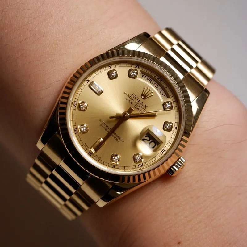 Thumb Day-Date 36 Yellow Gold Fluted / President / Champagne Diamonds