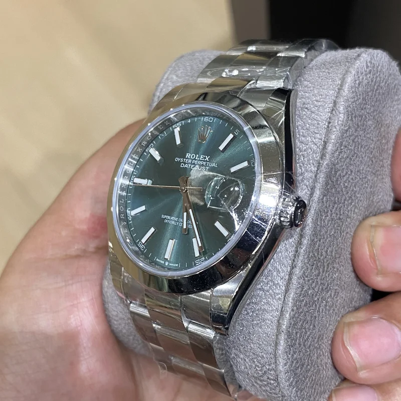 Thumb Datejust 41 Stainless Steel Smooth / Oyster / Green - Fluted