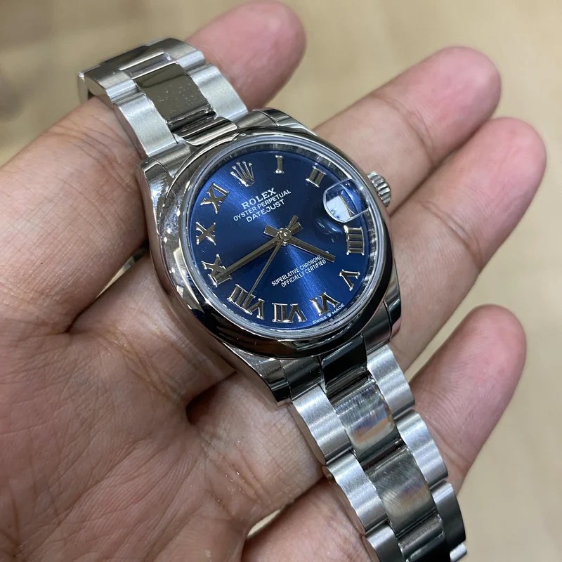 Thumb Datejust 31 Stainless Steel / Oyster / Blue - Roman