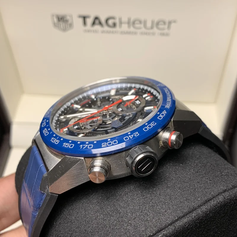 Thumb Carrera Calibre Heuer 01 43 Stainless Steel / Blue Ceramic / Alligator